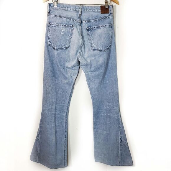 JEAN ATELIER Distressed High Rise Embroidery Flare Wide leg Jeans Size 28 - Picture 4 of 10
